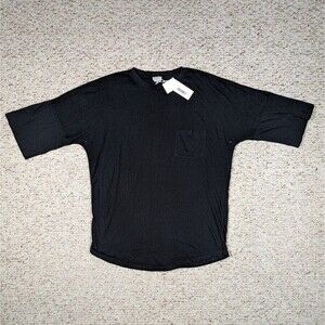 Ch. x Frank+Oak Black T-Shirt NWT Breast Pocket 3/4 Sleeve w/Vent Holes Back Hem